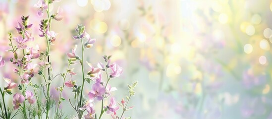 Poster - Beautiful blooming clovenlip toadflax flowers on one side with copy space image