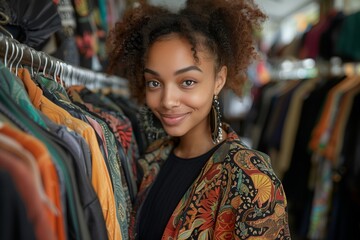 Wall Mural - Woman Shopping for Clothes in a Boutique Store