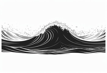 Dramatic Ocean Wave Silhouette Isolated on White Background for Commercial Use