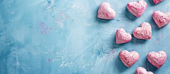 Aufkleber - Pink hearts adorning a blue backdrop providing copy space image