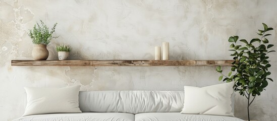 Poster - White wooden shelf on the wall with available copy space image
