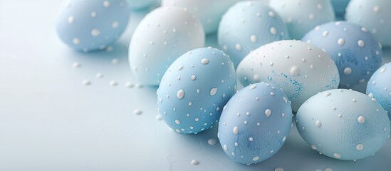 Aufkleber - Close up image of blue and white Easter eggs on a light backdrop with room for copying