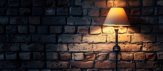 Poster - Copy space image of a lamp against a backdrop of a brick wall