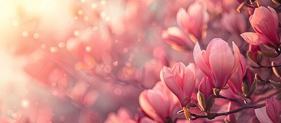 Aufkleber - Stunning pink magnolia blossoms outdoors perfect for a banner design Inspiring springtime flowers featured in the copy space image
