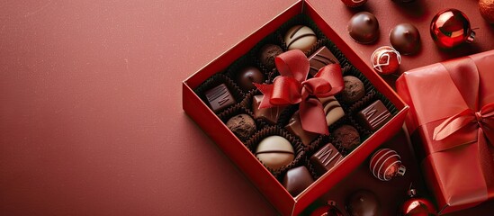 Wall Mural - Open box revealing a sweet present with chocolates copy space image