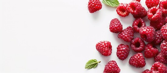 Poster - Ripe raspberries with a white background ideal for copy space image