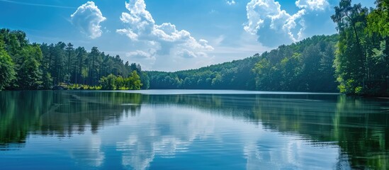 Poster - Scenic view of a serene landscape with trees and sky filling the beautiful copy space image