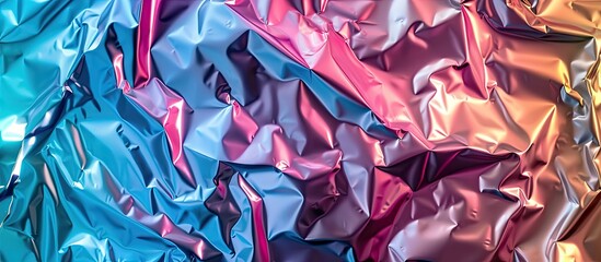Poster - Shiny multicolored background made from crumpled holographic foil texture with a copy space image