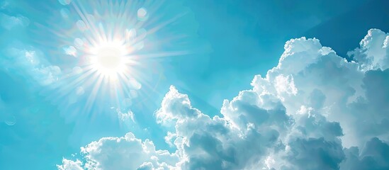Poster - A sunny day with a clear blue sky fluffy white clouds and room for a copy space image