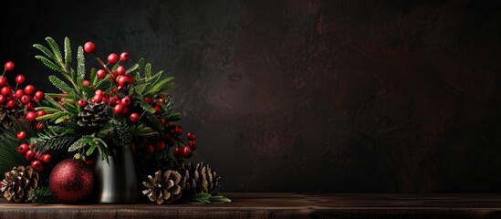 Poster - Festive Christmas table arrangement against a black backdrop with copy space image