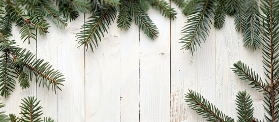 Aufkleber - Rustic white wooden board adorned with Christmas fir branches ideal for framing holiday themed images. copy space available