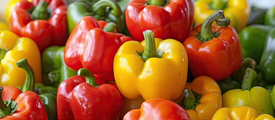 Poster - Bell peppers grouped together with a white background ideal as copy space image