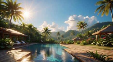 Sticker - Tropical Landscape with Pool