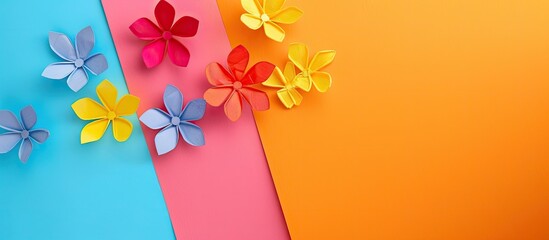 Poster - Top view of a flower pattern on colorful paper for a background with copy space image