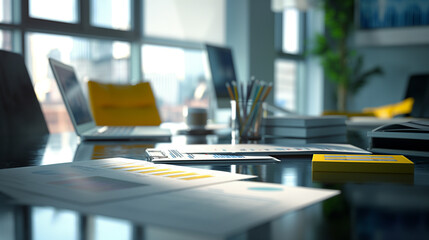 Poster - business data statistics documents on the table in modern office, business growth analysis 