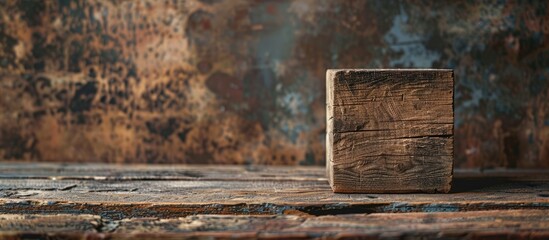 Poster - Wooden block with copy space image on a rustic wood backdrop