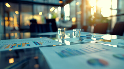 Poster - business data statistics documents on the table in modern office, business growth analysis 
