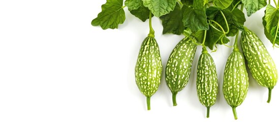 Poster - Close up image of snake gourds Trichosanthes cucumerina isolated on white background with copy space image