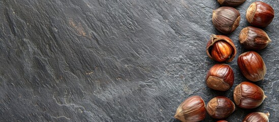 Poster - Chestnuts roasted on a slate backdrop with ample copy space image