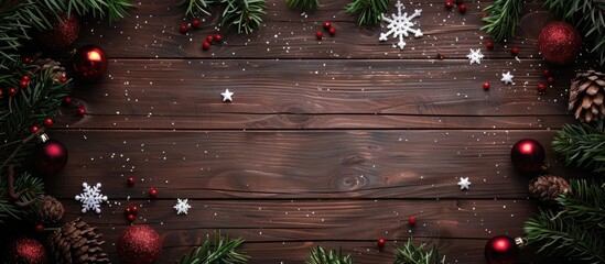 Poster - Top view of a wooden Christmas background with ample copy space image