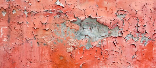 Poster - Create an artistic copy space image by cropping a salmon colored paint section from a textured wall
