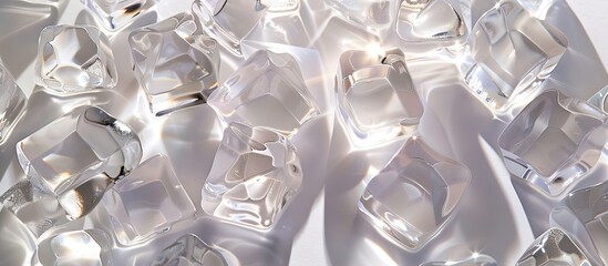 Poster - Faux ice cubes made of clear acrylic not cold but optically deceiving suitable for outdoor dining with a top down view perfect as a food background with room for text in the image