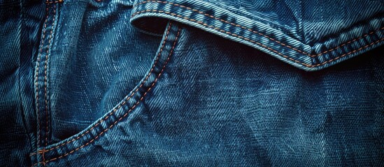 Fototapete - Denim jeans texture with a back pocket s blue fabric creating a copy space image