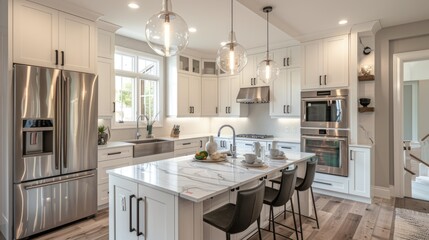 Wall Mural - A stylish kitchen with white shaker cabinets