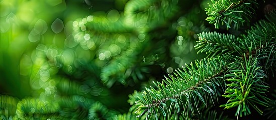 Aufkleber - Nature s fir tree branches create a picturesque background with copy space image