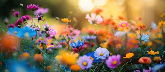 Poster - Field filled with vibrant spring flowers for a copy space image