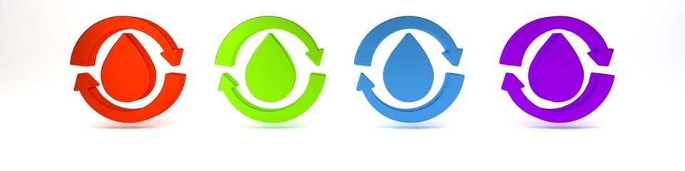 Poster - Colorful Recycle clean aqua icon isolated on white background. Drop of water with sign recycling. Minimalism concept. 3D render illustration