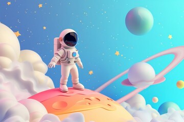 Poster - Cute astronaut in other planet fantasy background space astronomy outdoors.