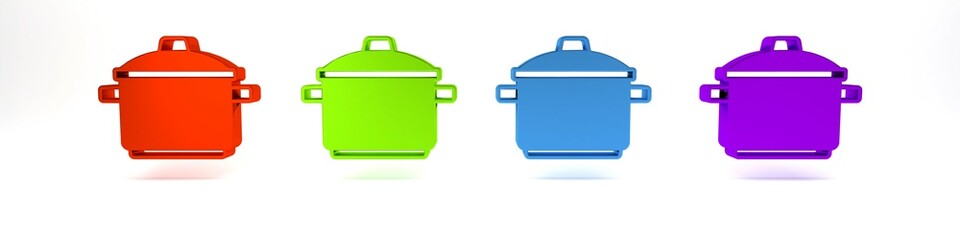 Colorful Cooking pot icon isolated on white background. Boil or stew food symbol. Minimalism concept. 3D render illustration