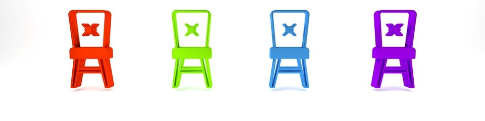 Wall Mural - Colorful Chair icon isolated on white background. Minimalism concept. 3D render illustration