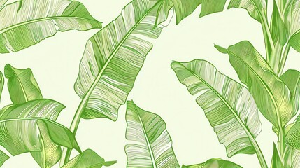 Seamless pattern background of fresh banana plant leaf