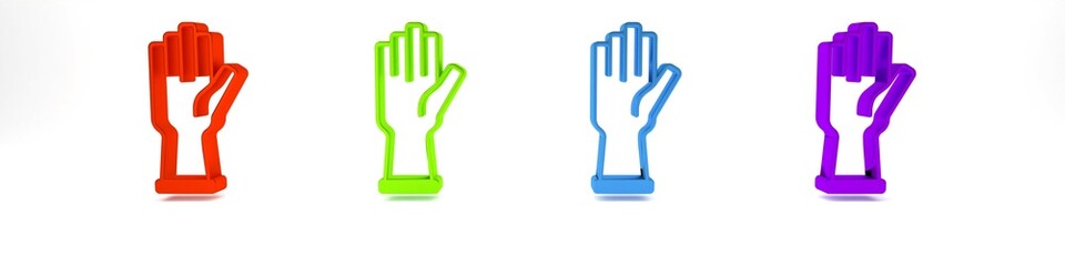 Poster - Colorful Protective gloves icon isolated on white background. Minimalism concept. 3D render illustration