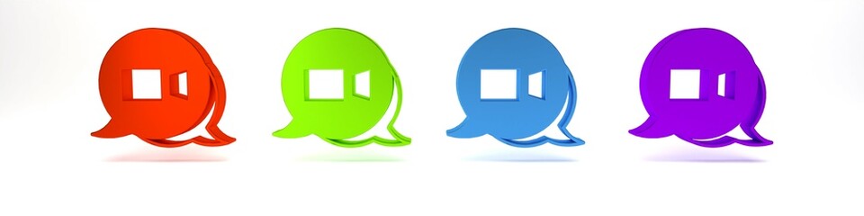 Canvas Print - Colorful Video chat conference icon isolated on white background. Online meeting work form home. Remote project management. Minimalism concept. 3D render illustration