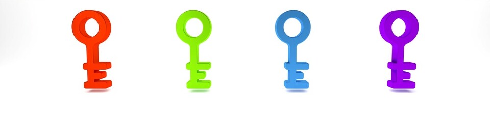 Canvas Print - Colorful Old key icon isolated on white background. Minimalism concept. 3D render illustration