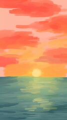 Wall Mural - Lake and sunset backgrounds painting outdoors.