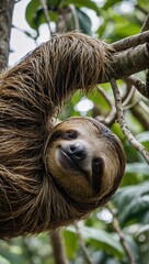 Wall Mural - Detailed View of Sloth Clinging to Tree Branch