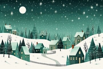 Wall Mural - Christmas village landscape architecture building.