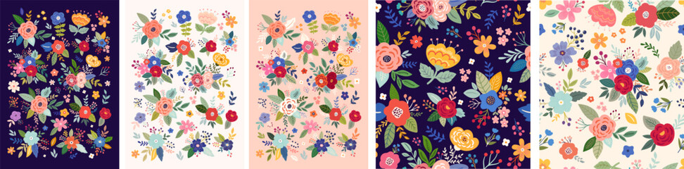 Sticker - Beautiful flower collection of posters and seamless patterns with roses, leaves, floral bouquets, flower compositions. Notebook covers