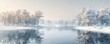 © thien - Pristine Winter Wonderland: Serene Frozen Lake with Snow-Covered Trees - 3D Rendered Minimalist Landscape