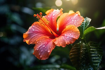 Poster - Rainforest flower hibiscus petal.