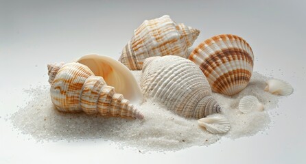 Sticker - Sand pile with sea shells isolated on white