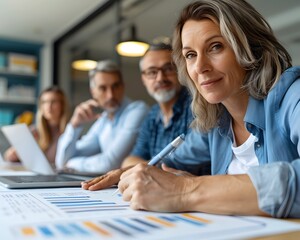 Poster - Business Team Reviewing Financial Plan with Consultant in Office Setting