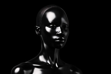 a black mannequin with a black background