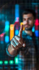 Poster - Startup Founder Points to Upward Business Growth Graph Symbolizing Success and Achievement