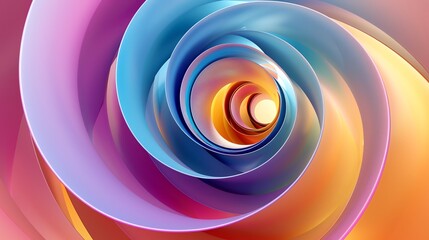 Sticker - A colorful, abstract 3D rendering of a spiral of colorful shapes.