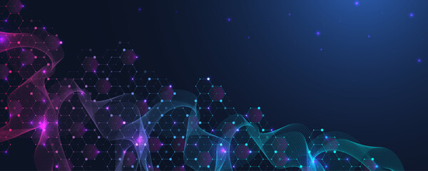 Leinwandbilder - Technology abstract background lines, dots and hexagons. Hexagonal digital concept for poster, banner, header, footer